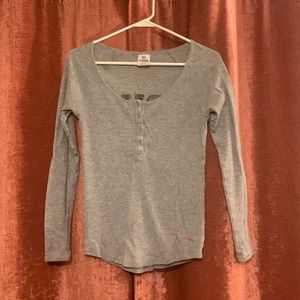 Gray Thermal Top VS PINK Brand M Black Logo Sequins No Defects